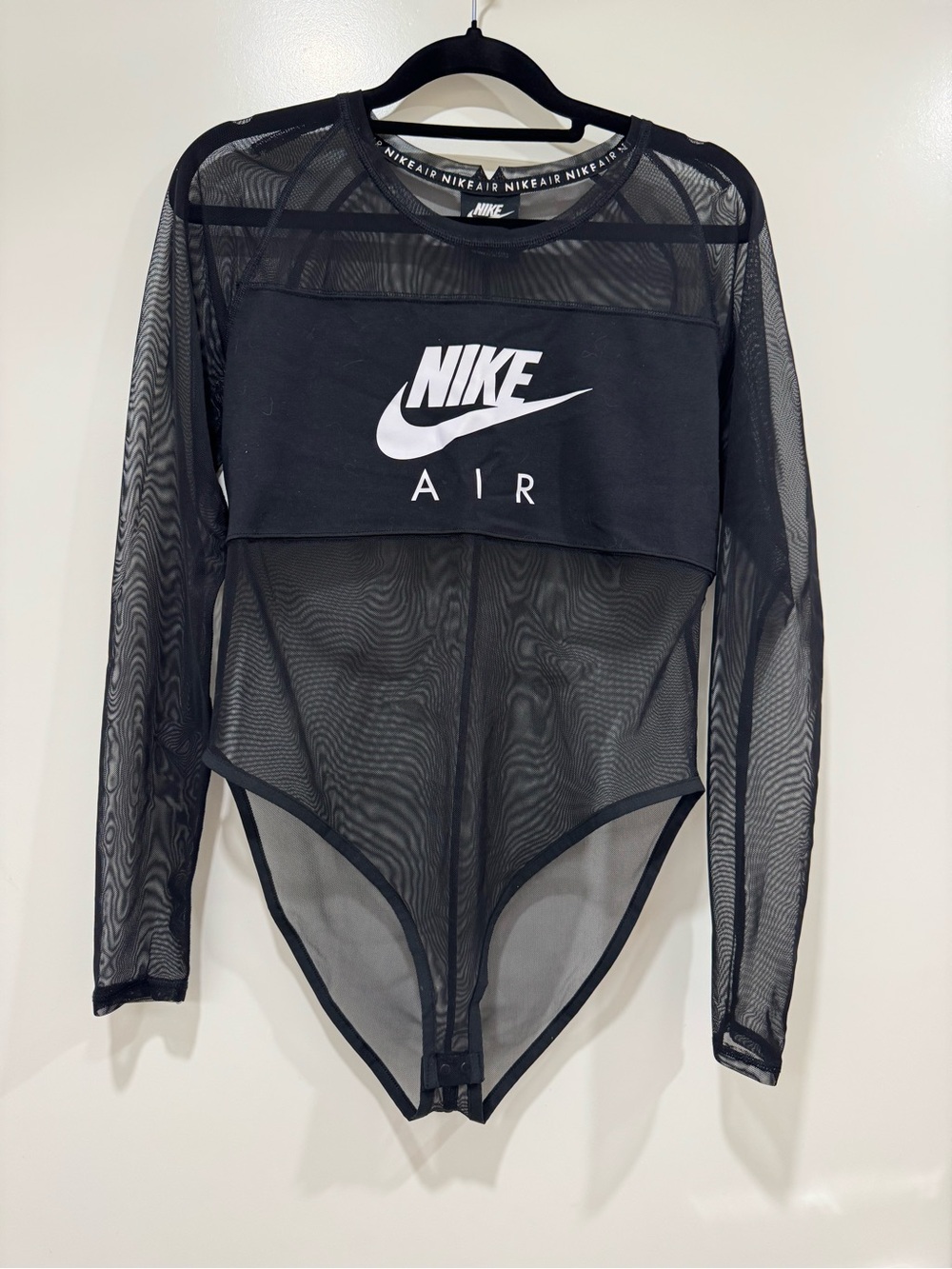 Nike Black Mesh Long Sleeve Logo Bodysuit